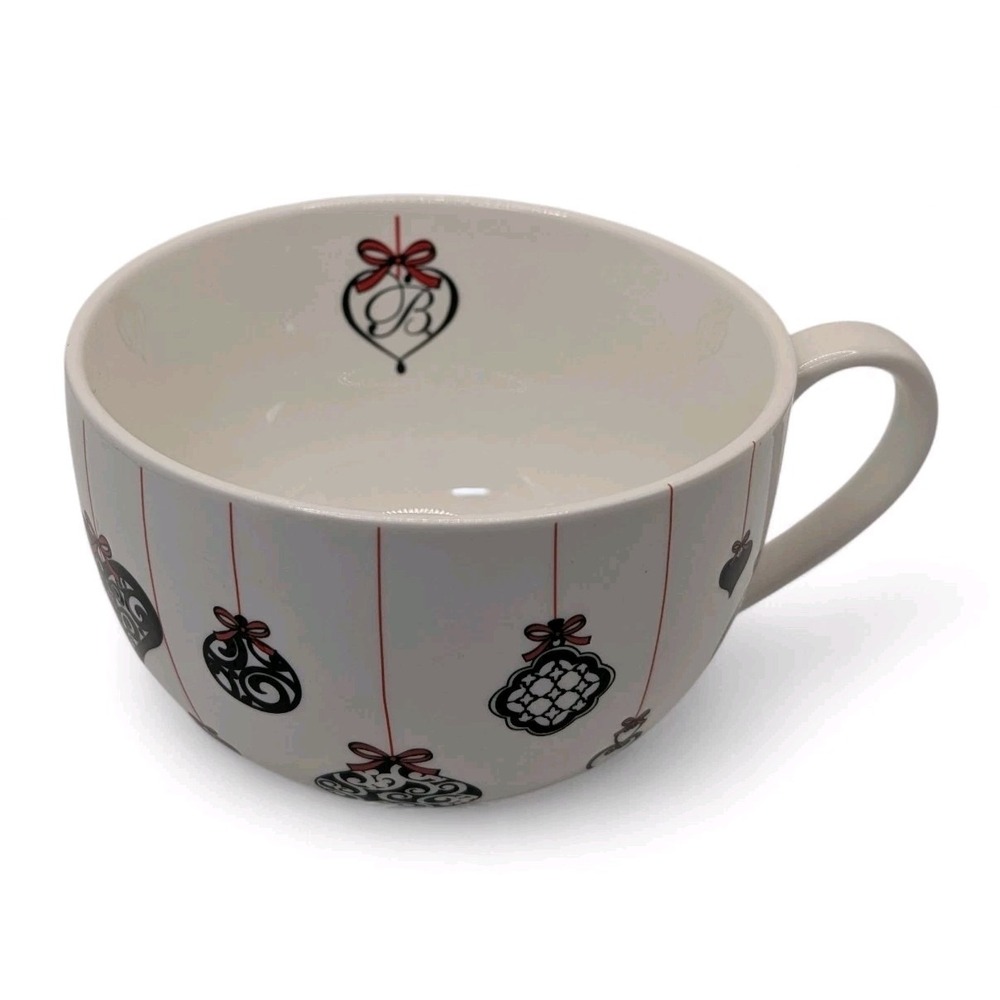 Brighton Coffee Mug Christmas Ornamants White Red Black Sixteen Ounces Retro - Picture 3 of 11